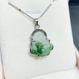 Green and Silver Buddha Pendant Necklace